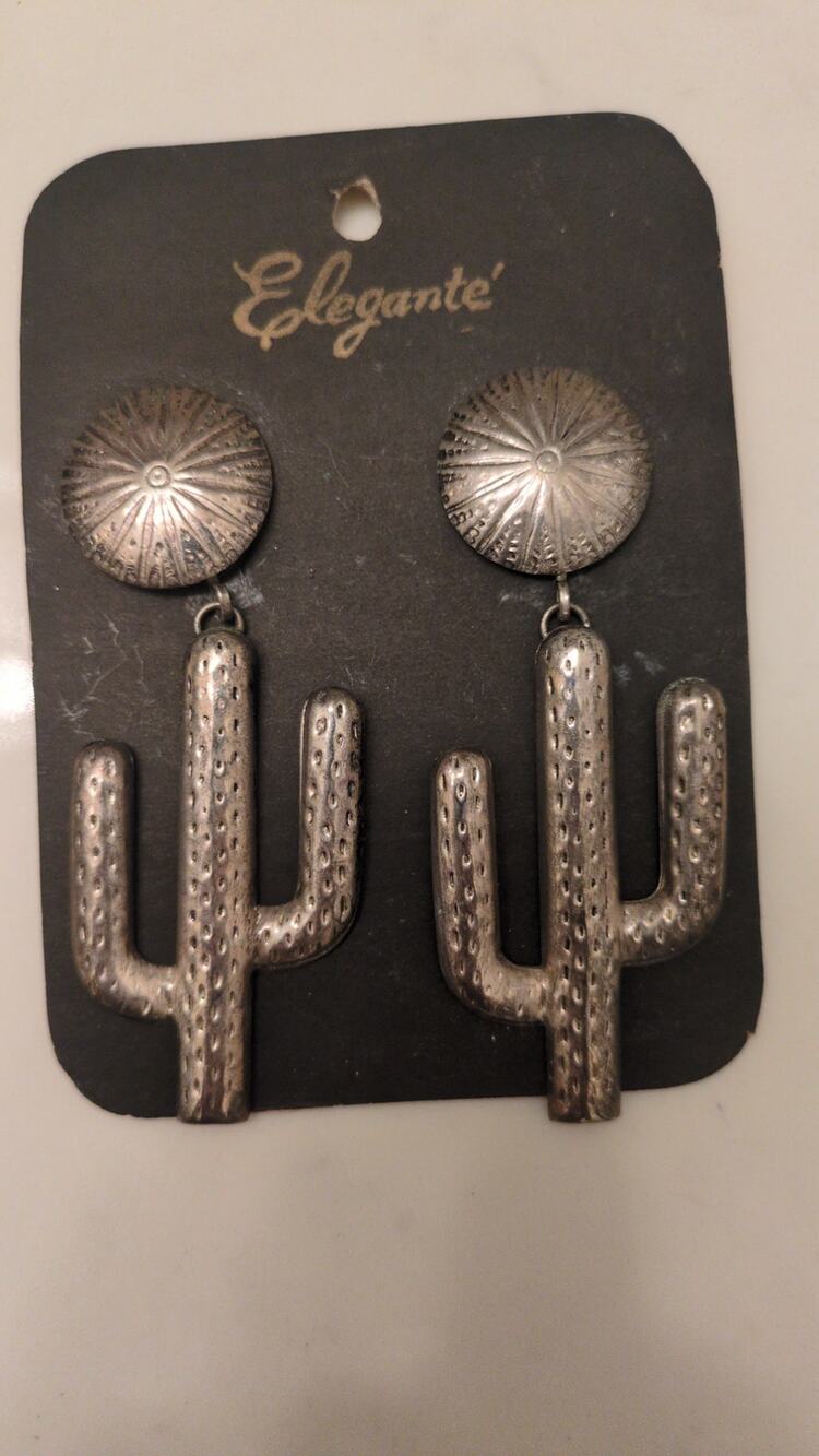 Vintage Southwestern Cactus Earrings Deadstock Desert Chic Western Clip On